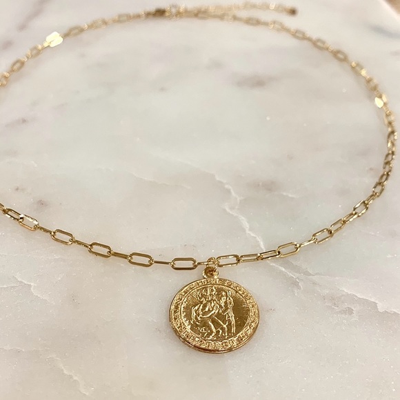 14k Gold Filled Saint Christopher Choker Necklace - Picture 5 of 16